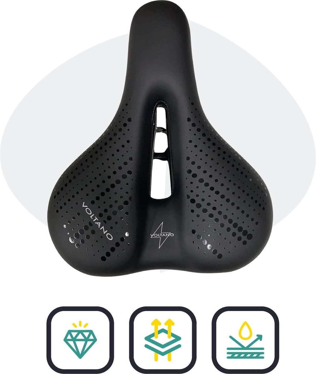 Voltano Dames Fietszadel - Zwart - Uitsparing - Waterdicht - Elastomeer Vering - Gratis Zadelstrop 7 Voltano Dames Fietszadel - Zwart - Uitsparing - Waterdicht - Elastomeer Vering - Gratis Zadelstrop - Afbeelding 5