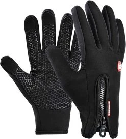 Fietshandschoenen Winter - Handschoenen - Sport Handschoenen Met Rits - Touchscreen Telefoon - Anti Slip Gloves - Heren / Dames - Maat L - Zwart - Sinterklaas Cadeau - Kerst Cadeautje - Black Friday 2022 Deals