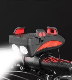 METAHUB Powerbank Fiets Telefoonhouder - Zwart Rood - Fiets Smartphone Houder - 2400 MAh - Claxon - Koplamp -Fietsenwinkel 1090x1200