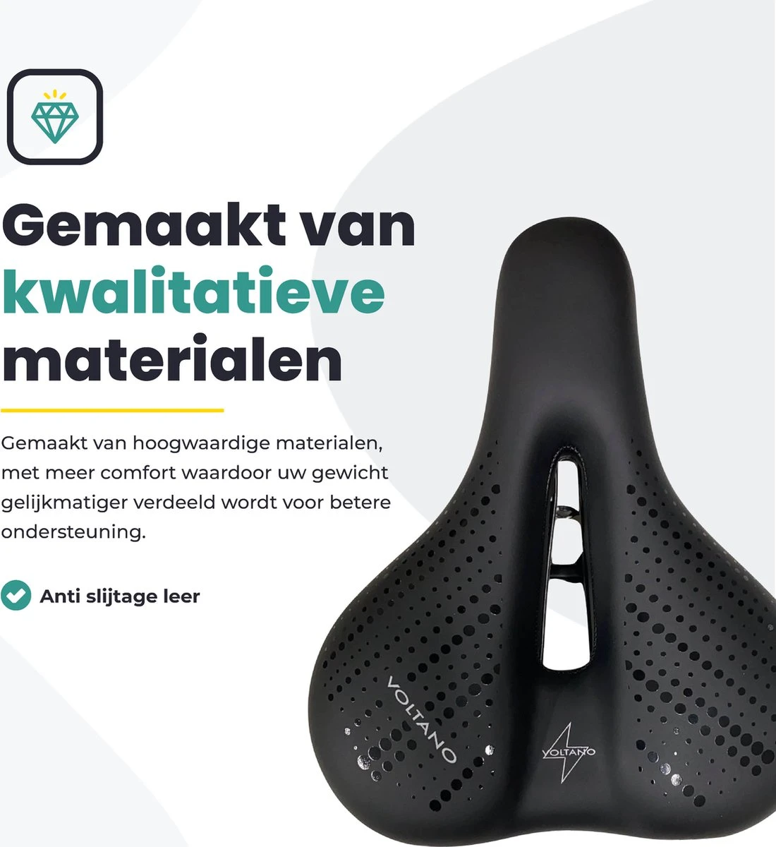 Voltano Dames Fietszadel - Zwart - Uitsparing - Waterdicht - Elastomeer Vering - Gratis Zadelstrop 6 Voltano Dames Fietszadel - Zwart - Uitsparing - Waterdicht - Elastomeer Vering - Gratis Zadelstrop - Afbeelding 4