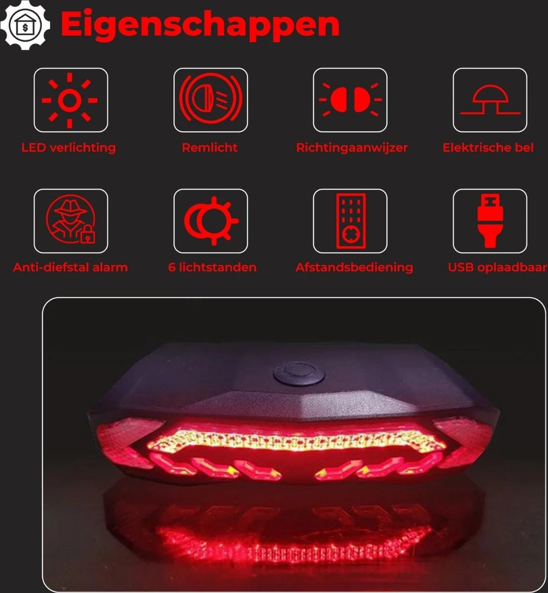 B-care Elektrische Fietsverlichting - Inclusief Afstandsbediening En Richtingaanwijzers - Fietsalarm - Anti Diefstal Alarm - Fiets Achterlicht - Fietsbel - Fiets Accessoires 5 B-care Elektrische Fietsverlichting - Inclusief Afstandsbediening En Richtingaanwijzers - Fietsalarm - Anti Diefstal Alarm - Fiets Achterlicht - Fietsbel - Fiets Accessoires - Afbeelding 3