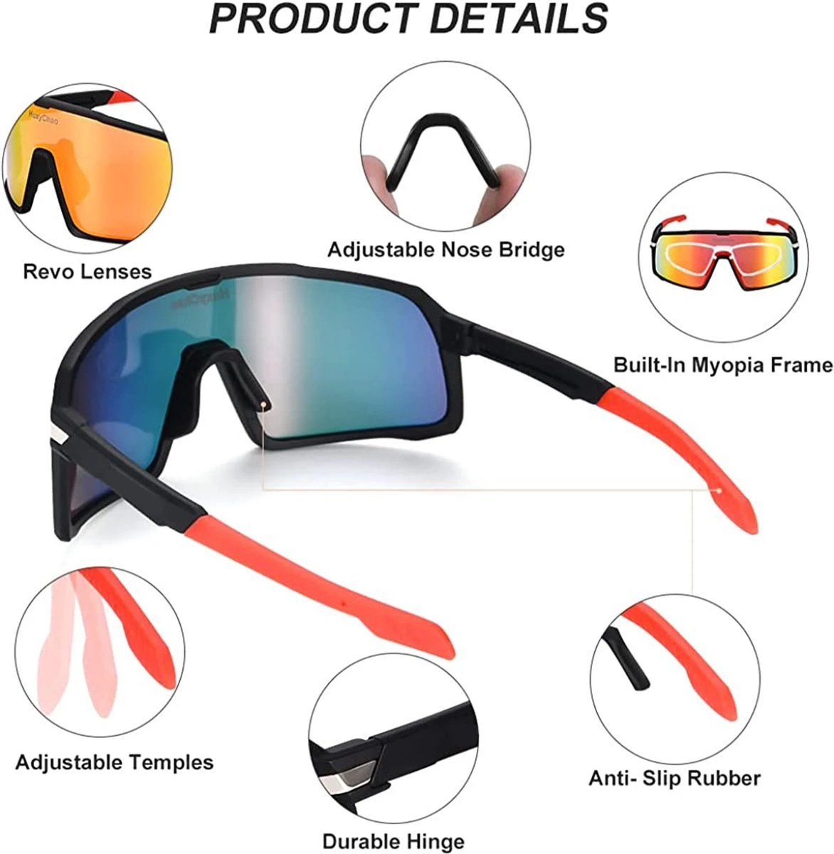 DOWO® - Fietsbrillen - Sportbrillen - Professionele Fietsbril - Lichtgewicht Racefiets 7 DOWO® - Fietsbrillen - Sportbrillen - Professionele Fietsbril - Lichtgewicht Racefiets - Afbeelding 5