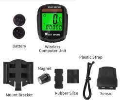 Draadloze Verlichte Fietscomputer - USB Oplaadbaar- Op Zonne- Energie - Kilometerteller - Klok - Calorie Teller - Snelheidsmeter - Auto Wake - IPX7 Waterdicht - 5 Talen - Met Verlichte LCD Display - Multifunctioneel - Inclusief Sensor - Zwart -Fietsenwinkel 1200x1002 1