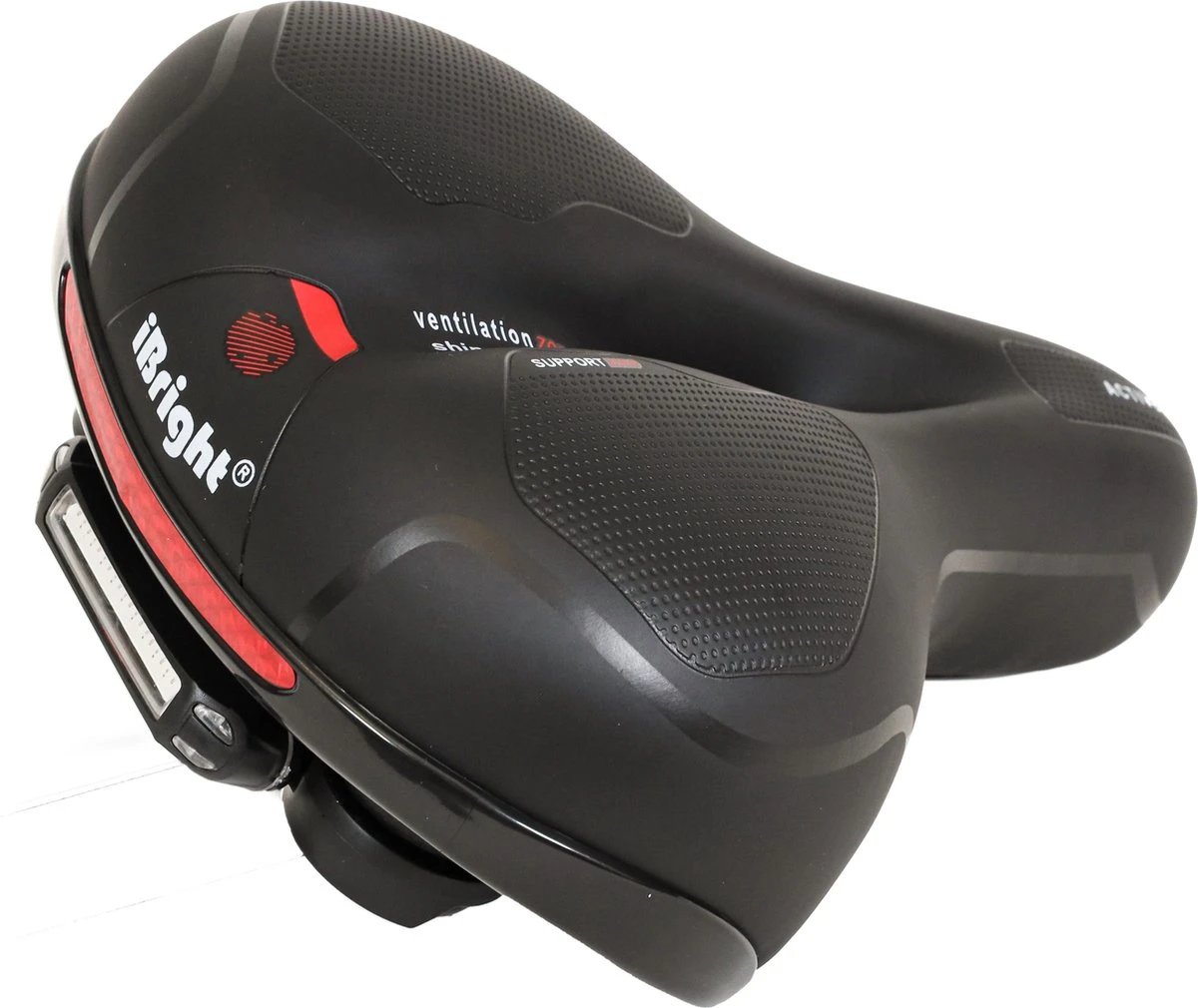 IBright Gel Fietszadel Met LED Oplaadbare Achterlicht - USB Oplaadbaar - Fietsverlichting Met 6 Functie's - Dames / Heren - Waterdicht - Gratis Zadelstrop - USB Oplaadkabel - Zwart 5 IBright Gel Fietszadel Met LED Oplaadbare Achterlicht - USB Oplaadbaar - Fietsverlichting Met 6 Functie's - Dames / Heren - Waterdicht - Gratis Zadelstrop - USB Oplaadkabel - Zwart - Afbeelding 3