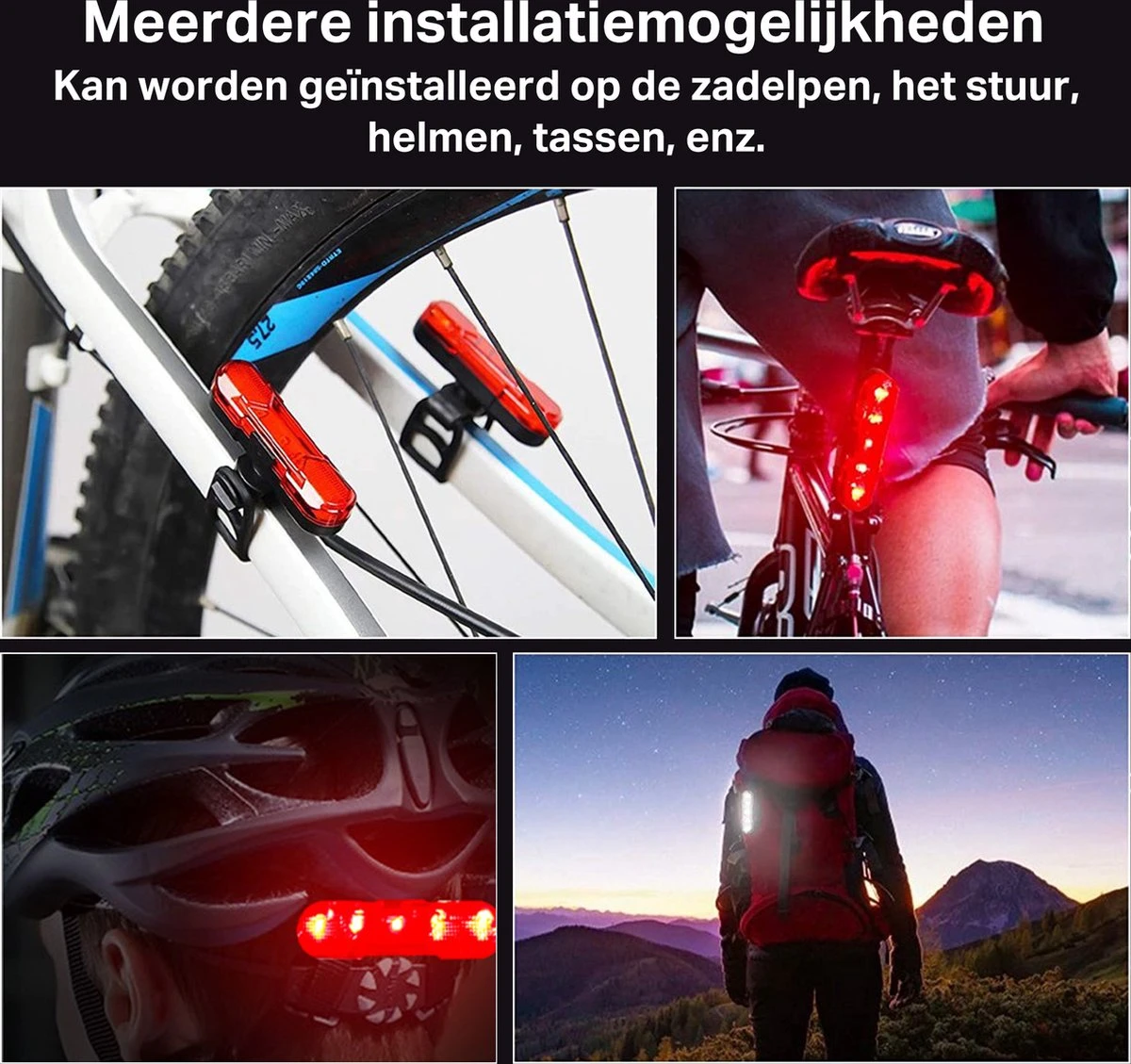 Transnect® – Fietsverlichting LED Set - Fietslampjes Voor En Achter Licht - 4 Lichtstanden – USB Oplaadbaar - Draagbaar – Waterdicht 7 Transnect® – Fietsverlichting LED Set - Fietslampjes Voor En Achter Licht - 4 Lichtstanden – USB Oplaadbaar - Draagbaar – Waterdicht - Afbeelding 5