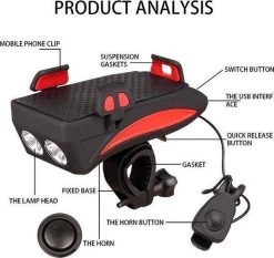 METAHUB Powerbank Fiets Telefoonhouder - Zwart Rood - Fiets Smartphone Houder - 2400 MAh - Claxon - Koplamp -Fietsenwinkel 1200x1132 1