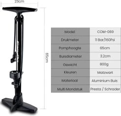 Matzwarte Fietspomp Met Drukmeter én Extra Ventielen - Multifunctioneel Mondstuk – Schrader En Presta – Aluminium Lichtgewicht Vloerpomp – Ballenpomp/ Scooterpomp/ Autobandenpomp 20 Matzwarte Fietspomp Met Drukmeter én Extra Ventielen - Multifunctioneel Mondstuk – Schrader En Presta – Aluminium Lichtgewicht Vloerpomp – Ballenpomp/ Scooterpomp/ Autobandenpomp -Fietsenwinkel 1200x1147