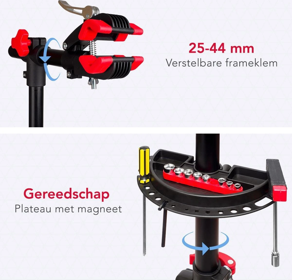 LifeGoods Fiets Montagestandaard - Fietsreparatie Racefiets / MTB - Incl. Stuurhouder - Zwart/Rood 7 LifeGoods Fiets Montagestandaard - Fietsreparatie Racefiets / MTB - Incl. Stuurhouder - Zwart/Rood - Afbeelding 5