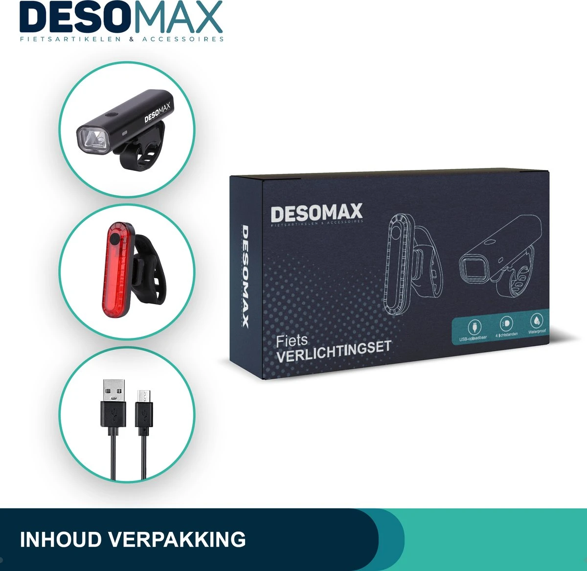 DesoMax® Fietsverlichting Set USB Oplaadbaar Heldere Fietslamp - Voorlicht - Achterlicht - Koplamp - Achterlamp 10 DesoMax® Fietsverlichting Set USB Oplaadbaar Heldere Fietslamp - Voorlicht - Achterlicht - Koplamp - Achterlamp - Afbeelding 8