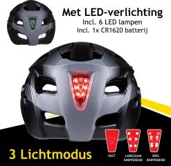 Dunlop Fietshelm - Verstelbaar Van 58 Tot 61 CM - Maat L - Met LED-Verlichting - 3 Lichtmodus - Zwart -Fietsenwinkel 1200x1167