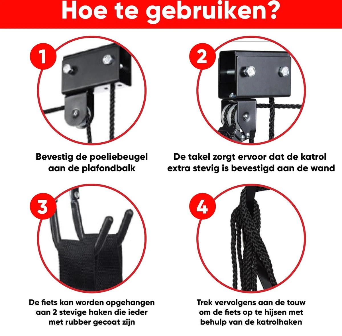 Century Goods Fietslift - Fietstakel - Fiets Ophangsysteem - Met Valbeveiliging | 60 Kg Draagkracht 6 Century Goods Fietslift - Fietstakel - Fiets Ophangsysteem - Met Valbeveiliging | 60 Kg Draagkracht - Afbeelding 5