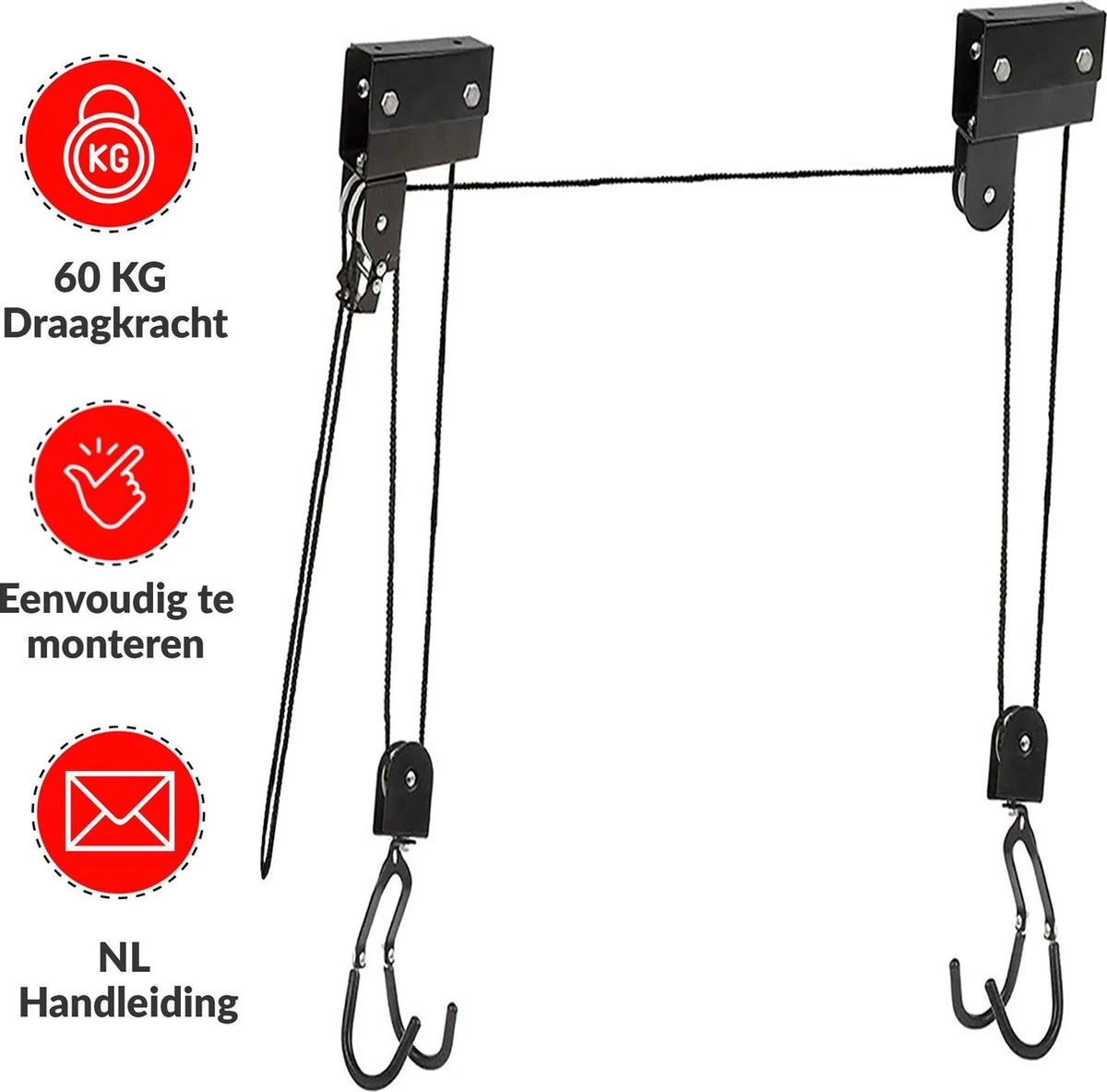 Century Goods Fietslift - Fietstakel - Fiets Ophangsysteem - Met Valbeveiliging | 60 Kg Draagkracht 2 Century Goods Fietslift - Fietstakel - Fiets Ophangsysteem - Met Valbeveiliging | 60 Kg Draagkracht