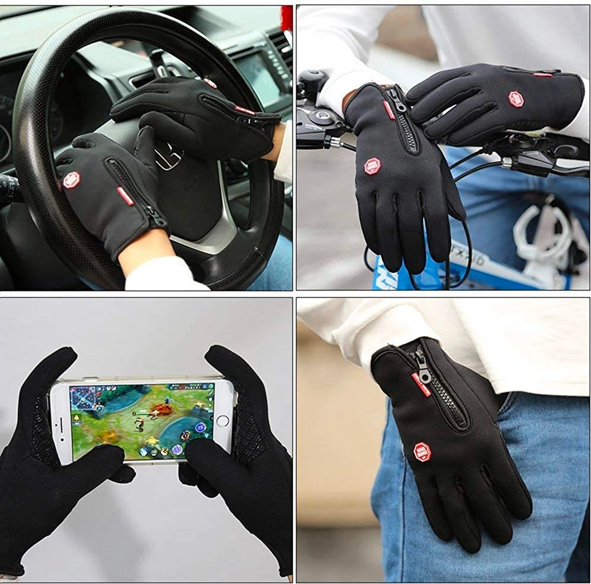 Fietshandschoenen Winter - Handschoenen - Sport Handschoenen Met Rits - Touchscreen Telefoon - Anti Slip Gloves - Heren / Dames - Maat XXL - Zwart - Cadeautje 7 Fietshandschoenen Winter - Handschoenen - Sport Handschoenen Met Rits - Touchscreen Telefoon - Anti Slip Gloves - Heren / Dames - Maat XXL - Zwart - Cadeautje - Afbeelding 5