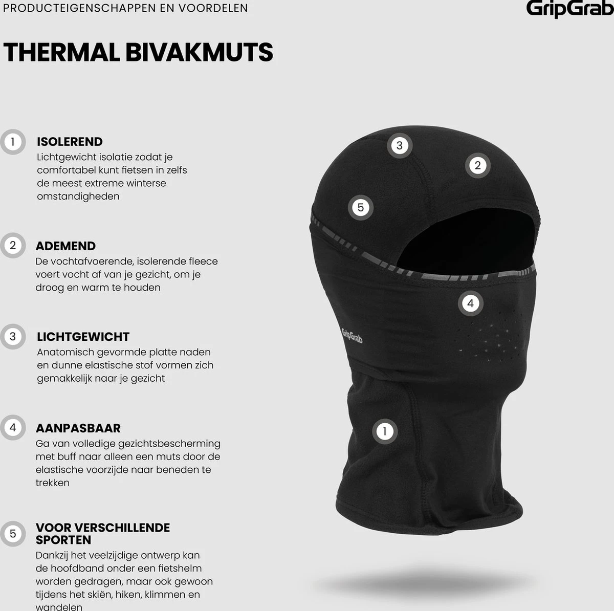 GripGrab - Thermal Balaclava Winter Bivakmuts Fietsen - Zwart - Unisex - Maat L 4 GripGrab - Thermal Balaclava Winter Bivakmuts Fietsen - Zwart - Unisex - Maat L - Afbeelding 2