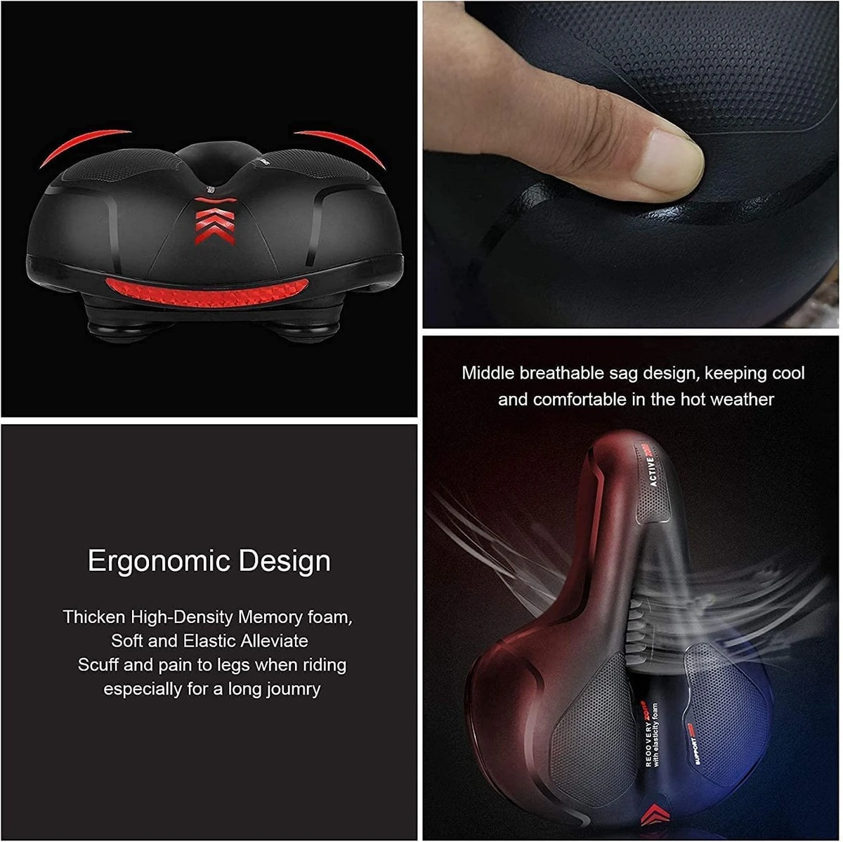 Fiets Zadels - Met Achterlichten- Langzame Rebound Traagschuim - Hol Ergonomisch Breed Tourzadel - MTB Zadel -mountainbikezadel - Fietszadel Dames - Fietszadel Heren - Unisex 9 Fiets Zadels - Met Achterlichten- Langzame Rebound Traagschuim - Hol Ergonomisch Breed Tourzadel - MTB Zadel -mountainbikezadel - Fietszadel Dames - Fietszadel Heren - Unisex - Afbeelding 7
