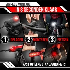 Strex LED Fietsverlichting Set - Voorlicht En Achterlicht - USB Oplaadbaar - Fietslamp - Fietslampjes - Zwart -Fietsenwinkel 1200x1200 310