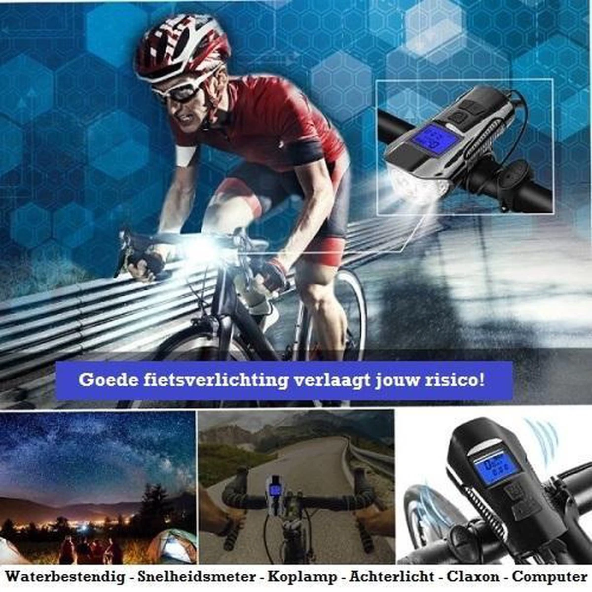 Voorlicht Fiets - Fietslicht - Led Voorlamp - 500 Lumen - Usb Oplaadbaar - Waterdicht - Koplamp Fiets - Snelheidsmeter - Claxon - Vier Standen 8 Voorlicht Fiets - Fietslicht - Led Voorlamp - 500 Lumen - Usb Oplaadbaar - Waterdicht - Koplamp Fiets - Snelheidsmeter - Claxon - Vier Standen - Afbeelding 6