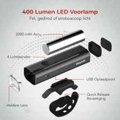 LifeGoods LED Fietsverlichting Set - Voorlicht En Achterlicht - USB Oplaadbaar - Zwart -Fietsenwinkel 1200x1200 384