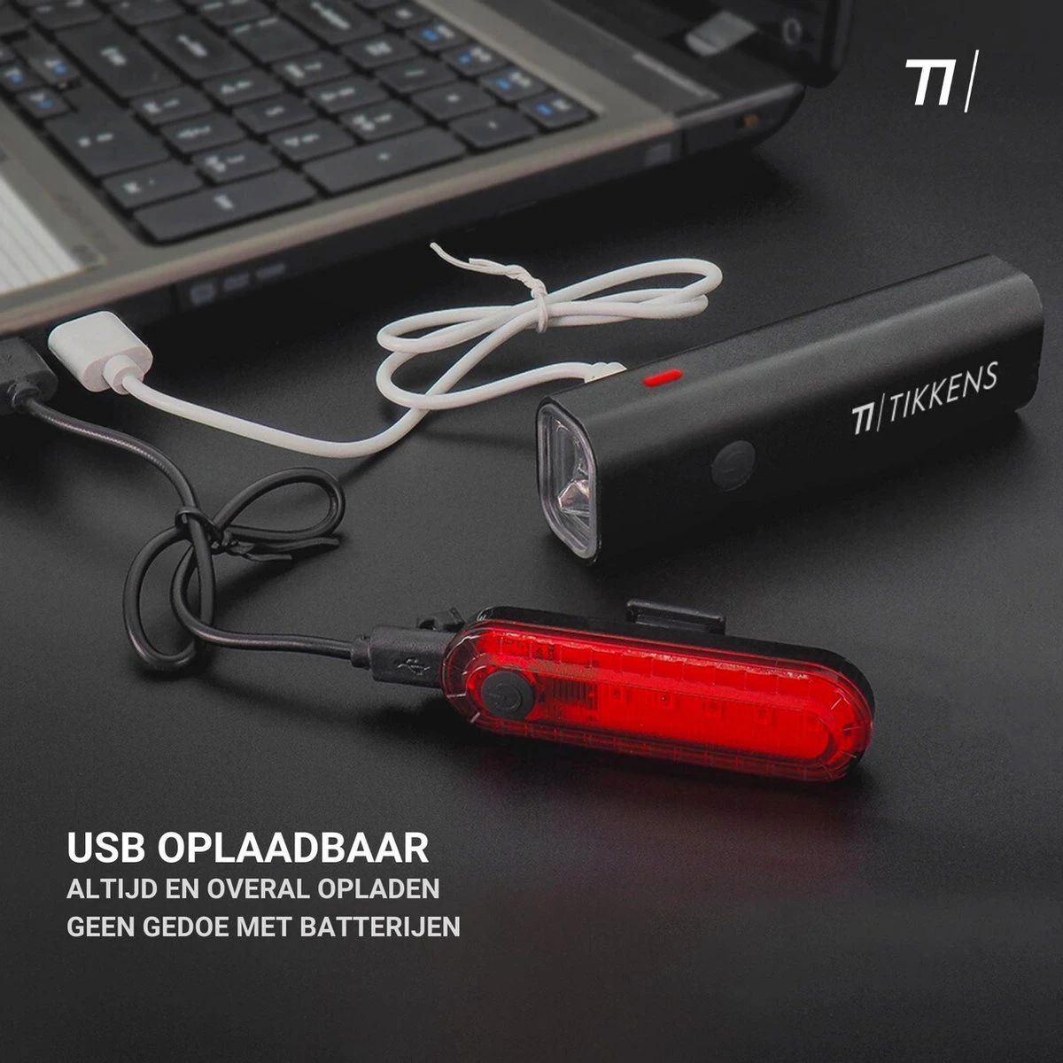 TIKKENS LED Fietsverlichting Set - Fietslamp USB Oplaadbaar - Fietslampjes Voorlicht & Achterlicht - Waterdicht – Zwart 4 TIKKENS LED Fietsverlichting Set - Fietslamp USB Oplaadbaar - Fietslampjes Voorlicht & Achterlicht - Waterdicht – Zwart - Afbeelding 2