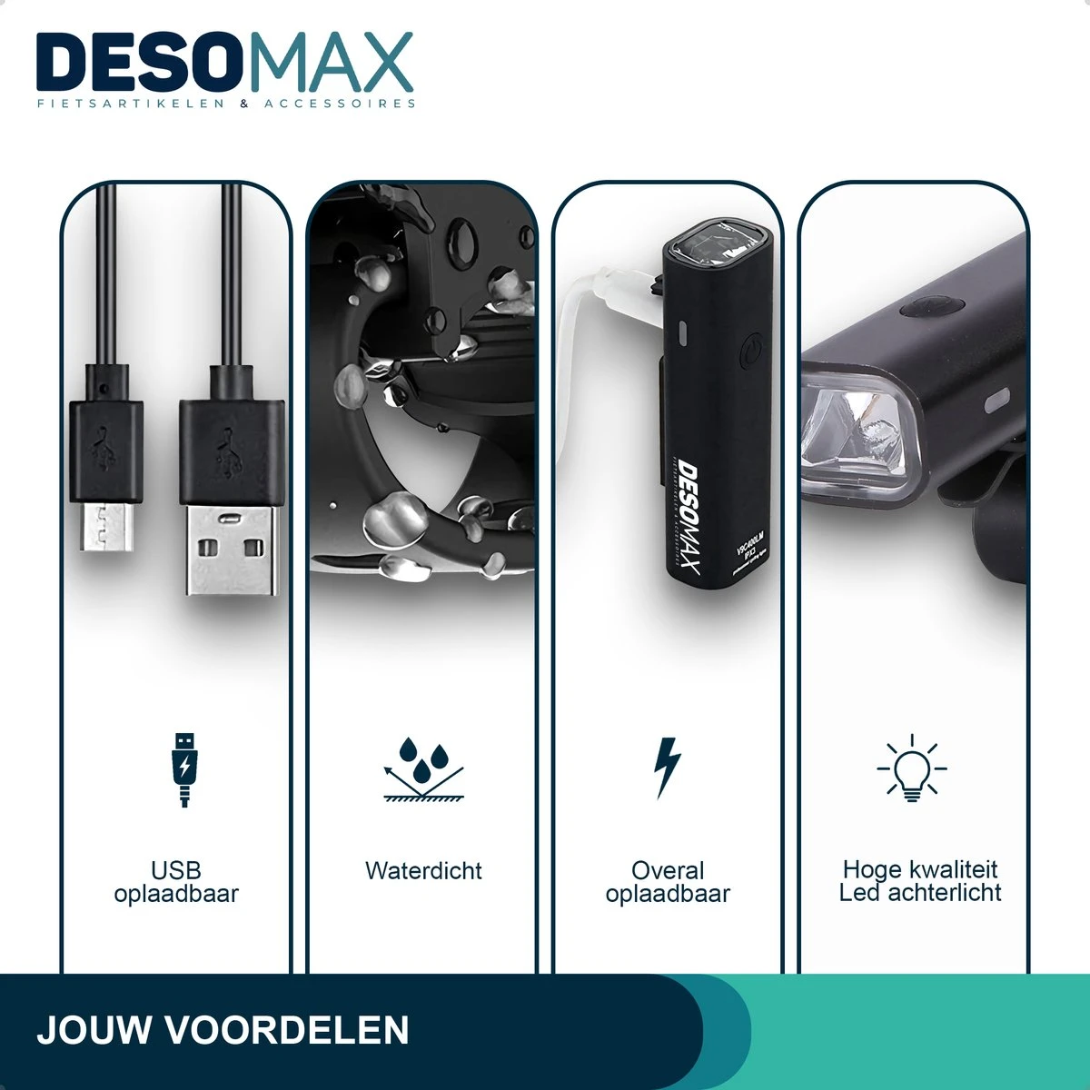 DesoMax® Fietsverlichting Set USB Oplaadbaar Heldere Fietslamp - Voorlicht - Achterlicht - Koplamp - Achterlamp 5 DesoMax® Fietsverlichting Set USB Oplaadbaar Heldere Fietslamp - Voorlicht - Achterlicht - Koplamp - Achterlamp - Afbeelding 3