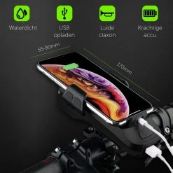 4-in-1 Fietslamp Voorlicht Mét Telefoonhouder - USB Oplaadbaar - Met Powerbank én Toeter - Racefiets Verlichting - Fietslicht Voorlicht Usb Oplaadbaar - Fietsverlichting Set - Licht Voor Fiets - Bike Light -Fietsenwinkel 1200x1200 479