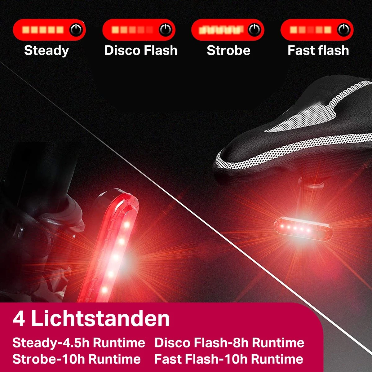 Transnect® – Fietsverlichting LED Set - Fietslampjes Voor En Achter Licht - 4 Lichtstanden – USB Oplaadbaar - Draagbaar – Waterdicht 6 Transnect® – Fietsverlichting LED Set - Fietslampjes Voor En Achter Licht - 4 Lichtstanden – USB Oplaadbaar - Draagbaar – Waterdicht - Afbeelding 4