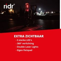 RIDR Achterlicht Fiets - USB Oplaadbaar LED - Fietsverlichting Met Laser - Waterdicht -Fietsenwinkel 1200x1200 489