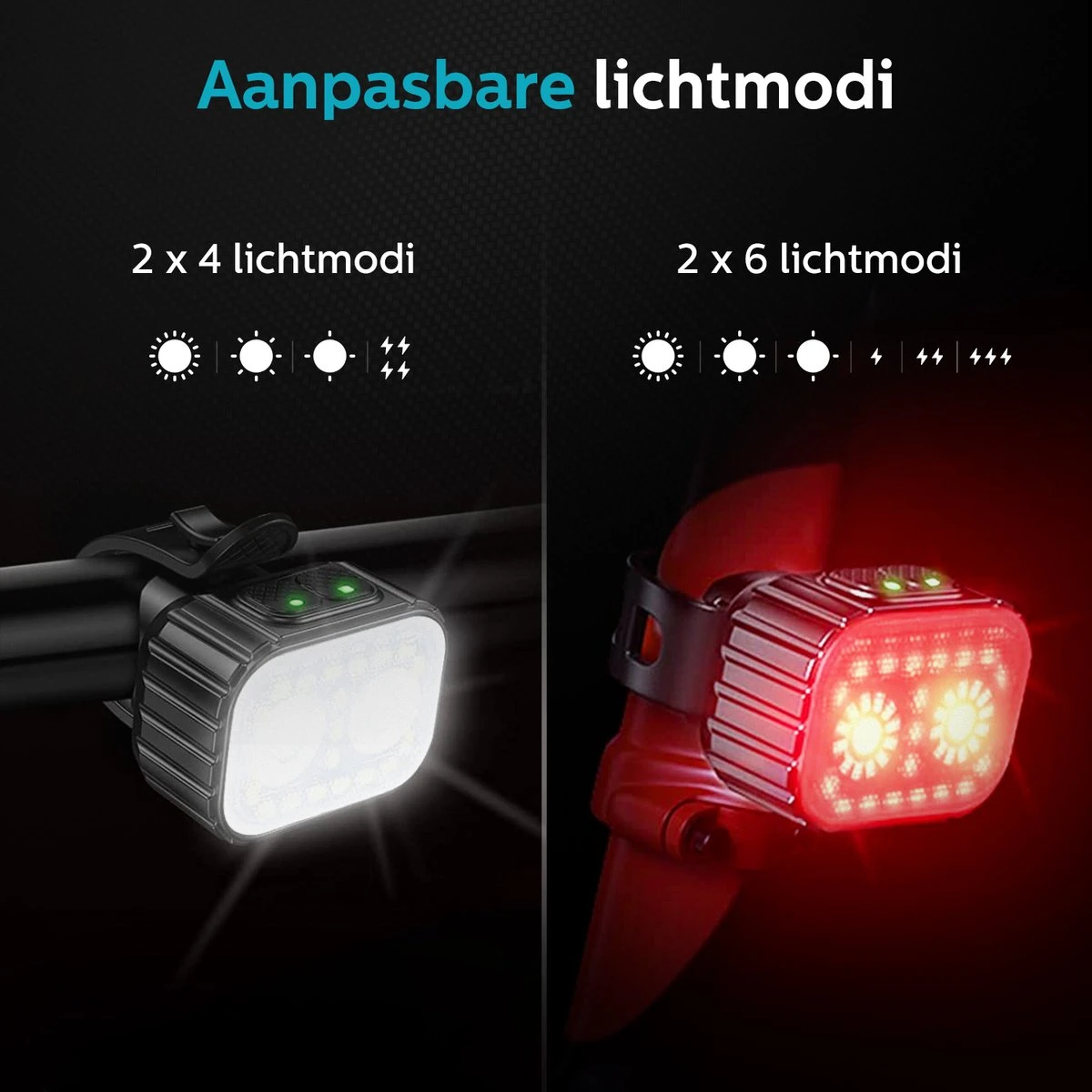 Inlustro Fietslamp Set - Voorlicht / Achterlicht - LED Fietslampjes Rood En Wit - Fietslicht Koplamp - Waterdicht - USB Oplaadbaar 9 Inlustro Fietslamp Set - Voorlicht / Achterlicht - LED Fietslampjes Rood En Wit - Fietslicht Koplamp - Waterdicht - USB Oplaadbaar - Afbeelding 7