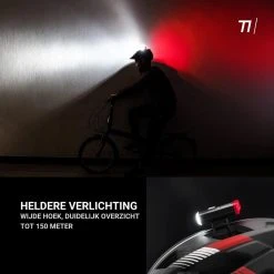 TIKKENS® LED Fietsverlichting Helmlamp - Helm - Voorlicht & Achterlicht - USB Oplaadbaar - Zwart - Voor En Achter - Waterdicht - Fietslampjes -Fietsenwinkel 1200x1200 548