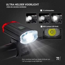 TIKKENS® LED Fietsverlichting Helmlamp - Helm - Voorlicht & Achterlicht - USB Oplaadbaar - Zwart - Voor En Achter - Waterdicht - Fietslampjes -Fietsenwinkel 1200x1200 553