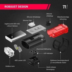 TIKKENS® LED Fietsverlichting Helmlamp - Helm - Voorlicht & Achterlicht - USB Oplaadbaar - Zwart - Voor En Achter - Waterdicht - Fietslampjes -Fietsenwinkel 1200x1200 554