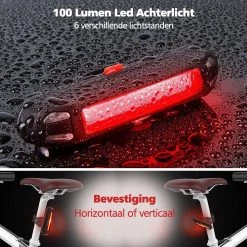 SWILIX ® - Fietsverlichting Set - Oplaadbare USB Led Fietslamp - Voor En Achter - Waterdicht - 4 Lichtstanden - Zwart -Fietsenwinkel 1200x1200 556