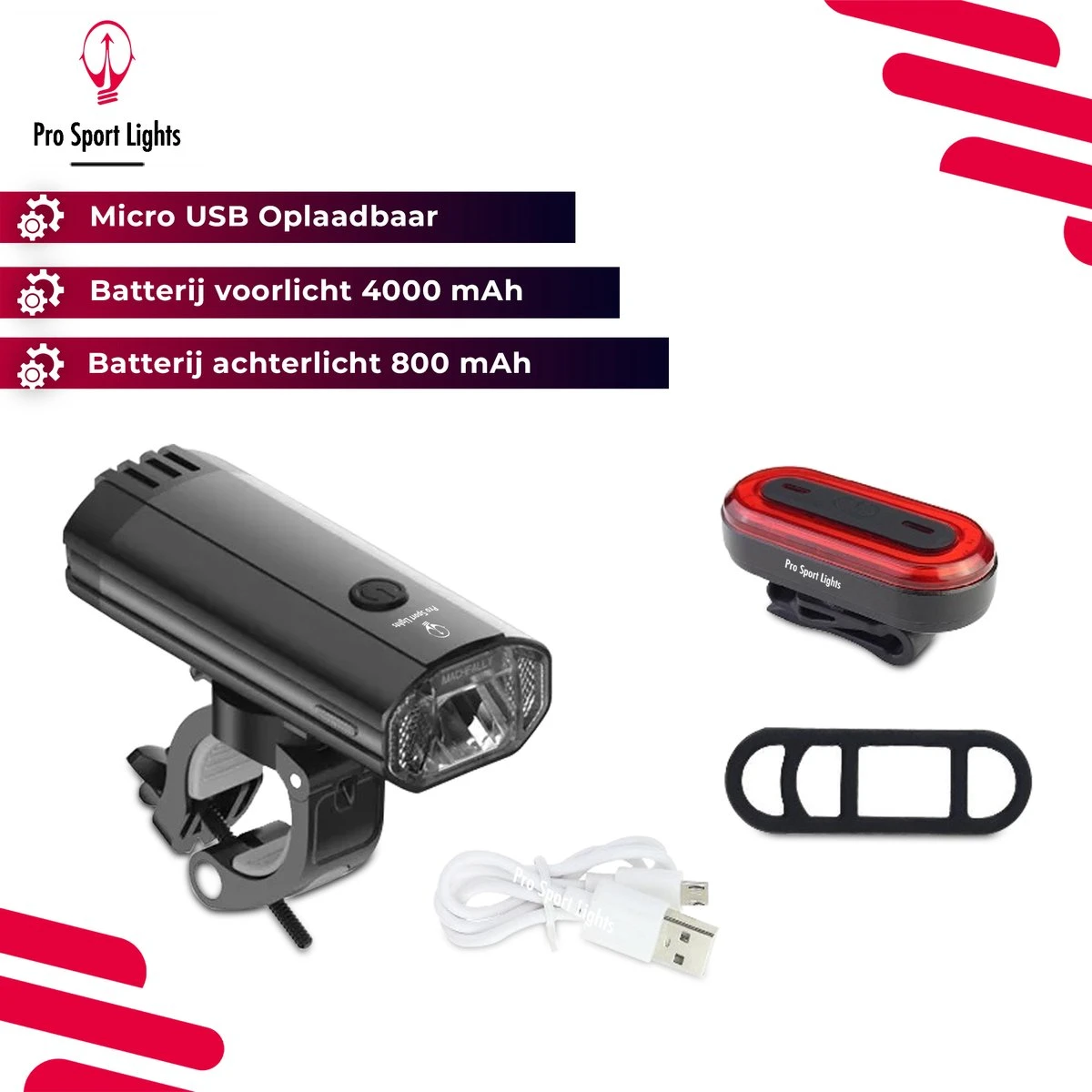 1200 Lumen & 100 Lumen Pro Sport Lights Fietsverlichtingsset - LED Fietslampen USB Oplaadbaar 20 1200 Lumen & 100 Lumen Pro Sport Lights Fietsverlichtingsset - LED Fietslampen USB Oplaadbaar - Afbeelding 18