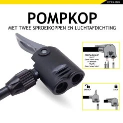 Dunlop Fietspomp - Presta/ Dunlop/ Schrader - Met 2 Adaptoren - Staande Pomp - 62,5 Cm Hoog -Fietsenwinkel 1200x1200 620