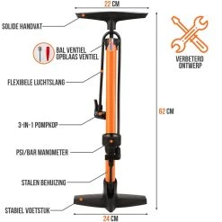 Strex Fietspomp - Drukmeter - 11 Bar – Bal Pomp - Oranje -Fietsenwinkel 1200x1200 669