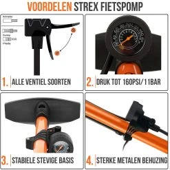 Strex Fietspomp - Drukmeter - 11 Bar – Bal Pomp - Oranje -Fietsenwinkel 1200x1200 671