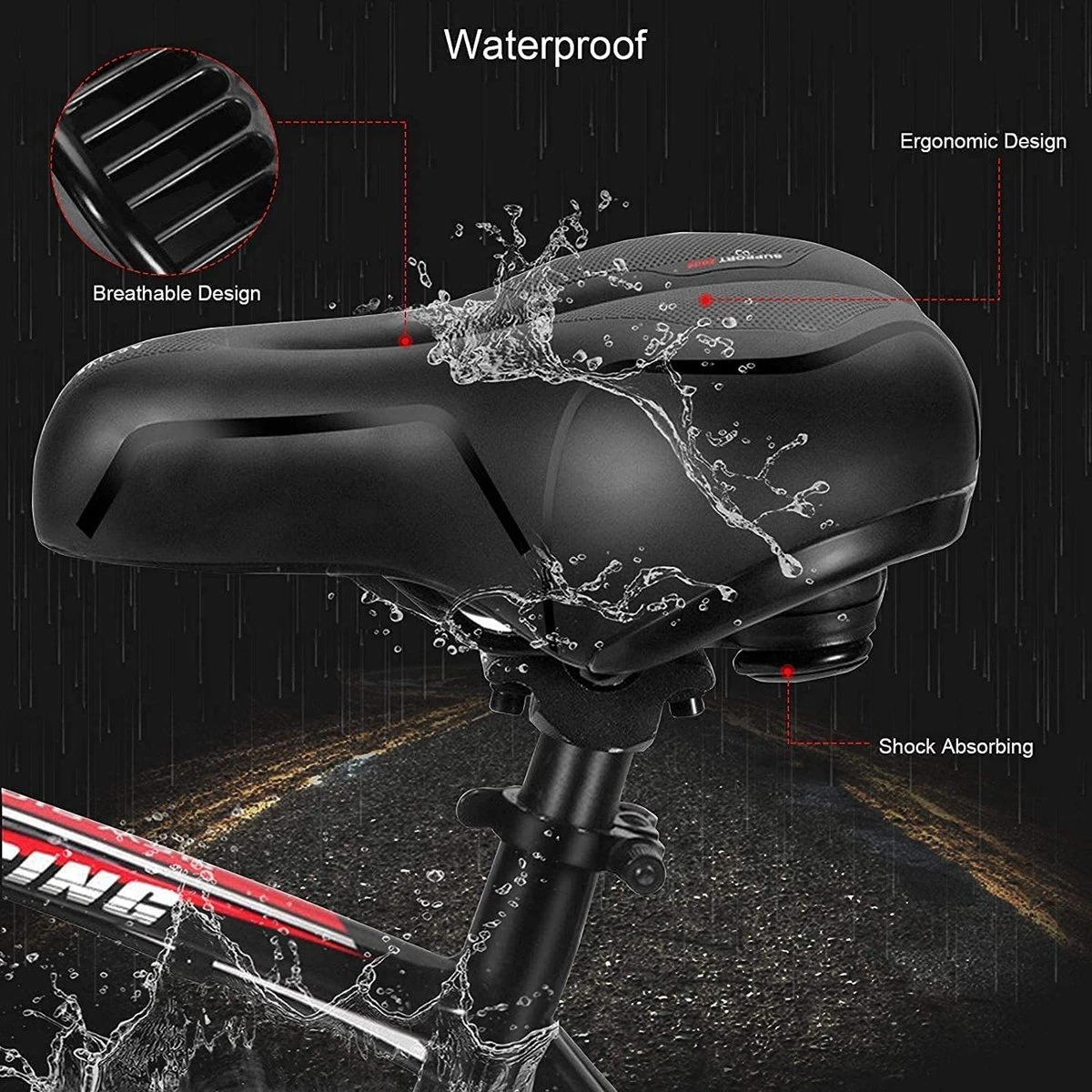 Fiets Zadels - Met Achterlichten- Langzame Rebound Traagschuim - Hol Ergonomisch Breed Tourzadel - MTB Zadel -mountainbikezadel - Fietszadel Dames - Fietszadel Heren - Unisex 5 Fiets Zadels - Met Achterlichten- Langzame Rebound Traagschuim - Hol Ergonomisch Breed Tourzadel - MTB Zadel -mountainbikezadel - Fietszadel Dames - Fietszadel Heren - Unisex - Afbeelding 3