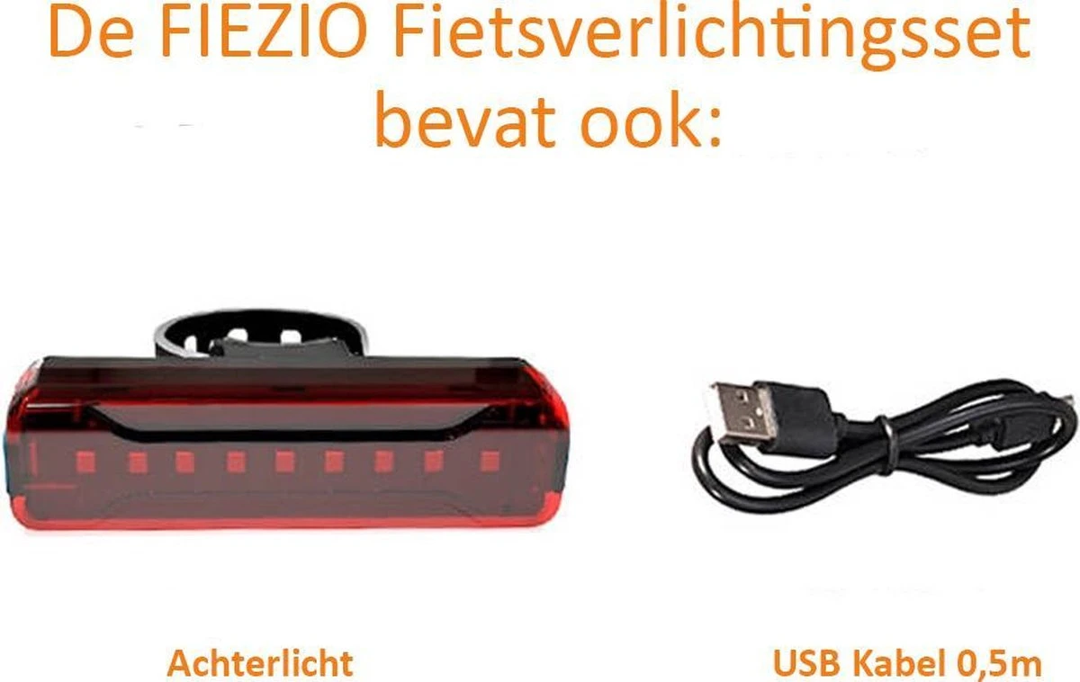 FIEZIO Fietsverlichting Set Oplaadbare USB Led Fietslamp Voor En Achter - Waterdicht - 3 Lichtstanden - 1500 Lumen 9 FIEZIO Fietsverlichting Set Oplaadbare USB Led Fietslamp Voor En Achter - Waterdicht - 3 Lichtstanden - 1500 Lumen - Afbeelding 7