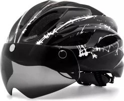 Zacro Fietshelm - Met Bril En Waarschuwingslampje - Nacht Veiligheidshelmen Fietshelm - Voor Volwassenen, MTB, Stadsfietsen - Wit En Zwart