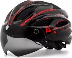 Zacro Fietshelm - Met Bril En Waarschuwingslampje - Nacht Veiligheidshelmen Fietshelm - Verstelbaar - Voor Volwassenen, MTB, Stadsfietsen - Rood En Zwart