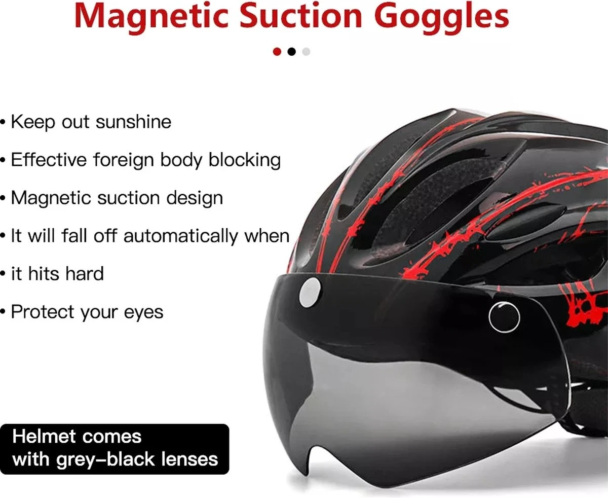 Zacro Fietshelm - Met Bril En Waarschuwingslampje - Nacht Veiligheidshelmen Fietshelm - Voor Volwassenen, MTB, Stadsfietsen - Wit En Zwart 4 Zacro Fietshelm - Met Bril En Waarschuwingslampje - Nacht Veiligheidshelmen Fietshelm - Voor Volwassenen, MTB, Stadsfietsen - Wit En Zwart - Afbeelding 2