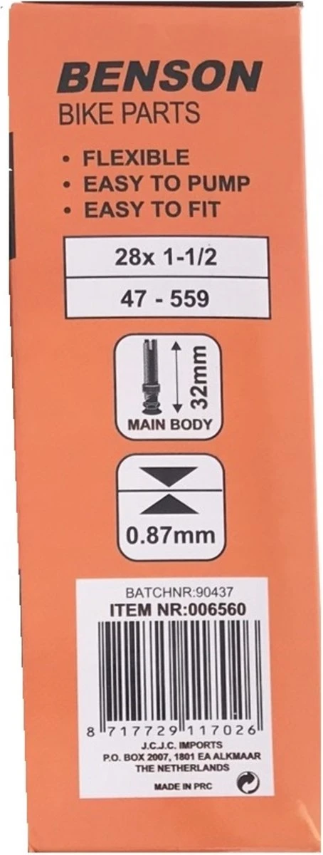 Benson Binnenband Rubber 28 X 1 1/2 - 40 - 635 - Dunlop Ventiel 32 Mm 6 Benson Binnenband Rubber 28 X 1 1/2 - 40 - 635 - Dunlop Ventiel 32 Mm - Afbeelding 4
