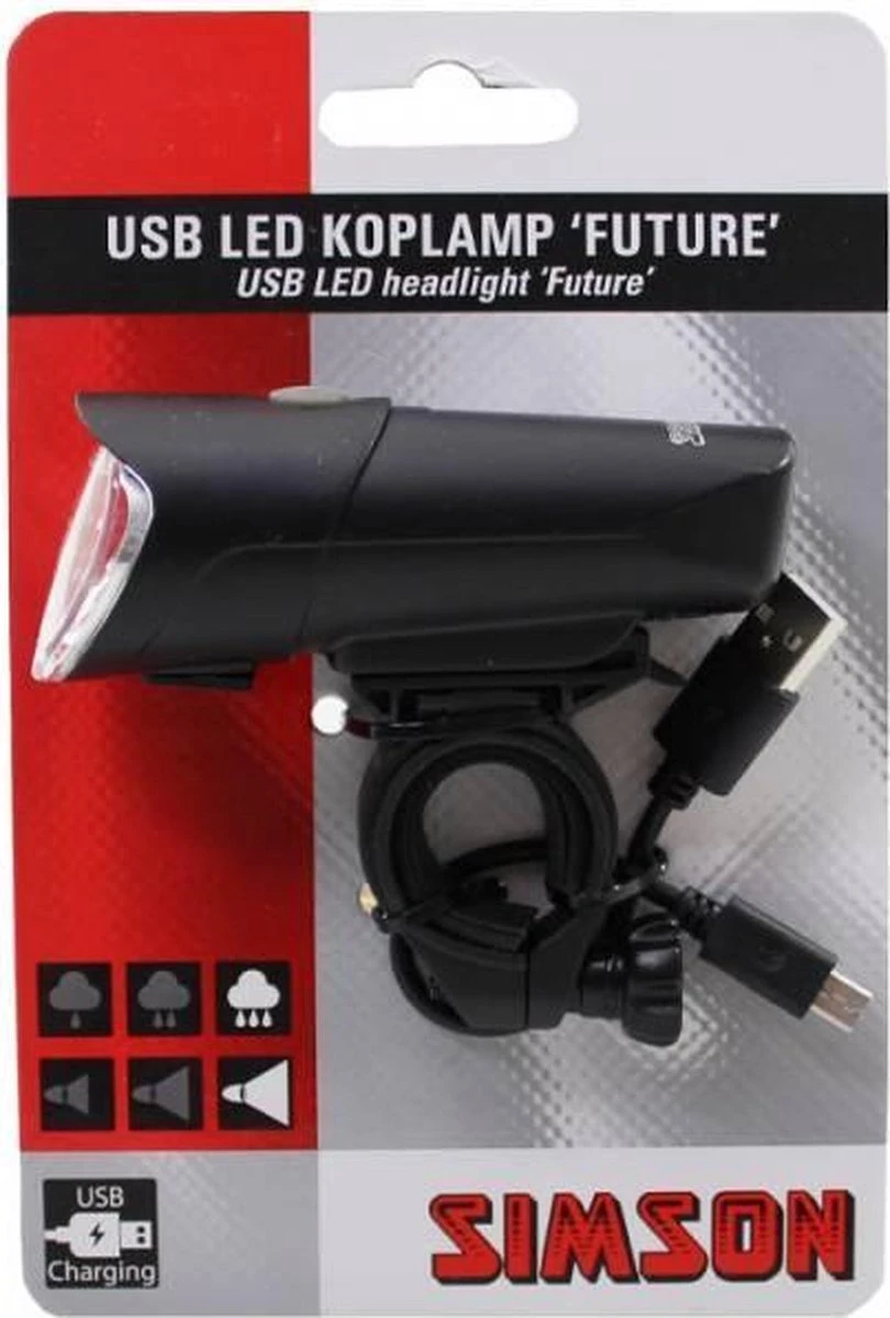 Simson Future Fietsverlichting Koplamp 30 Lux - LED - Oplaadbaar 8 Simson Future Fietsverlichting Koplamp 30 Lux - LED - Oplaadbaar - Afbeelding 6