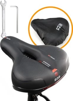 R2B® Fietszadel Voor Dames En Heren - Inclusief Waterdichte Zadelhoes - Zwart - Reflectie En Ventilatie - Gel Zadel / Gelzadel