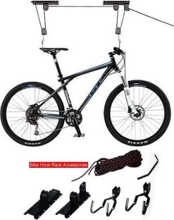 Merkloos Decopatent® Fietslift Ophangsysteem - Ophangen Fiets Aan Plafond - Fietstakel - Fietshaak - Dubbele Fietsophangsysteem Met Katrol -Fietsenwinkel 951x1200 2