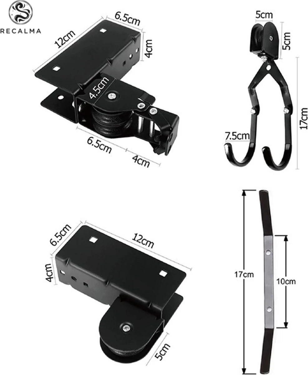 Recalma Fietslift - 60 Kg Draagkracht - Fietstakel - Universeel Ophangsysteem - Elektrische Fiets - Zwart 6 Recalma Fietslift - 60 Kg Draagkracht - Fietstakel - Universeel Ophangsysteem - Elektrische Fiets - Zwart - Afbeelding 4
